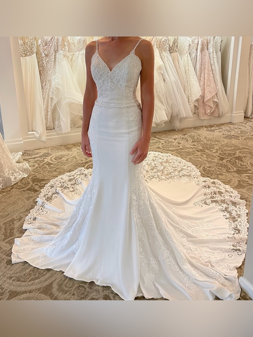 Morilee “Lizzie” Crepe Lace Cutout Ivory Wedding Gown NWT